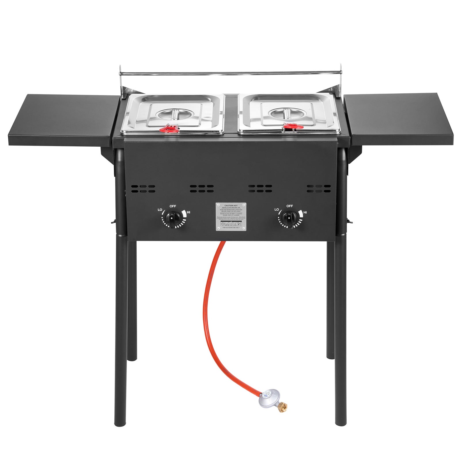 Outdoor Propane Deep Fryer, Dual-Tank 8QTx2 Commercial Fryer, Stainless Steel Cooker with Foldable Platform, Dual Basket, and Heat Adjustment, Floor Standing Fryers for Restaurant Home Snack Bar