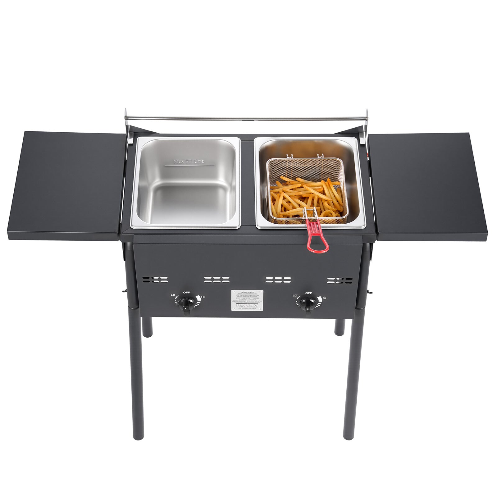 Outdoor Propane Deep Fryer, Dual-Tank 8QTx2 Commercial Fryer, Stainless Steel Cooker with Foldable Platform, Dual Basket, and Heat Adjustment, Floor Standing Fryers for Restaurant Home Snack Bar