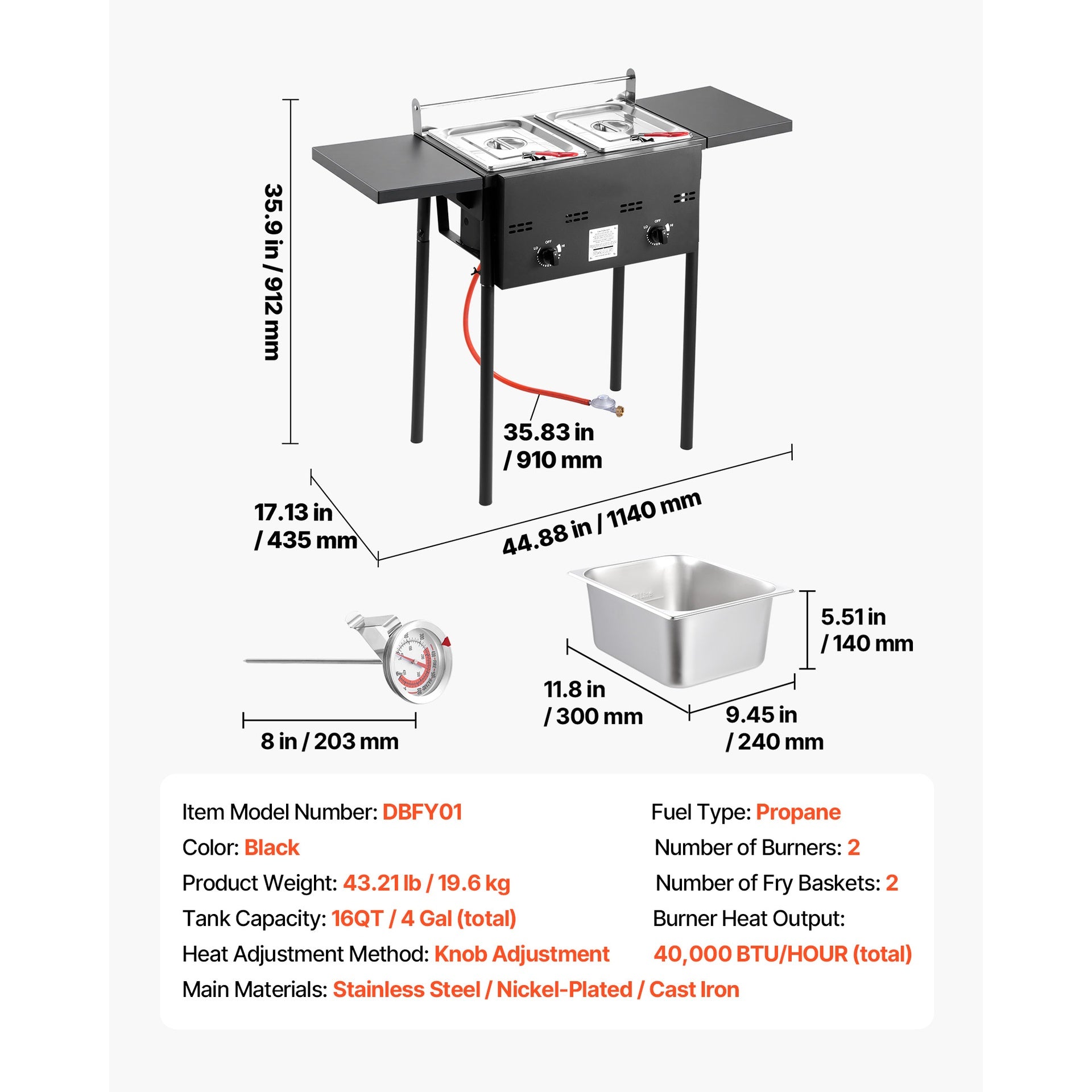 Outdoor Propane Deep Fryer, Dual-Tank 8QTx2 Commercial Fryer, Stainless Steel Cooker with Foldable Platform, Dual Basket, and Heat Adjustment, Floor Standing Fryers for Restaurant Home Snack Bar
