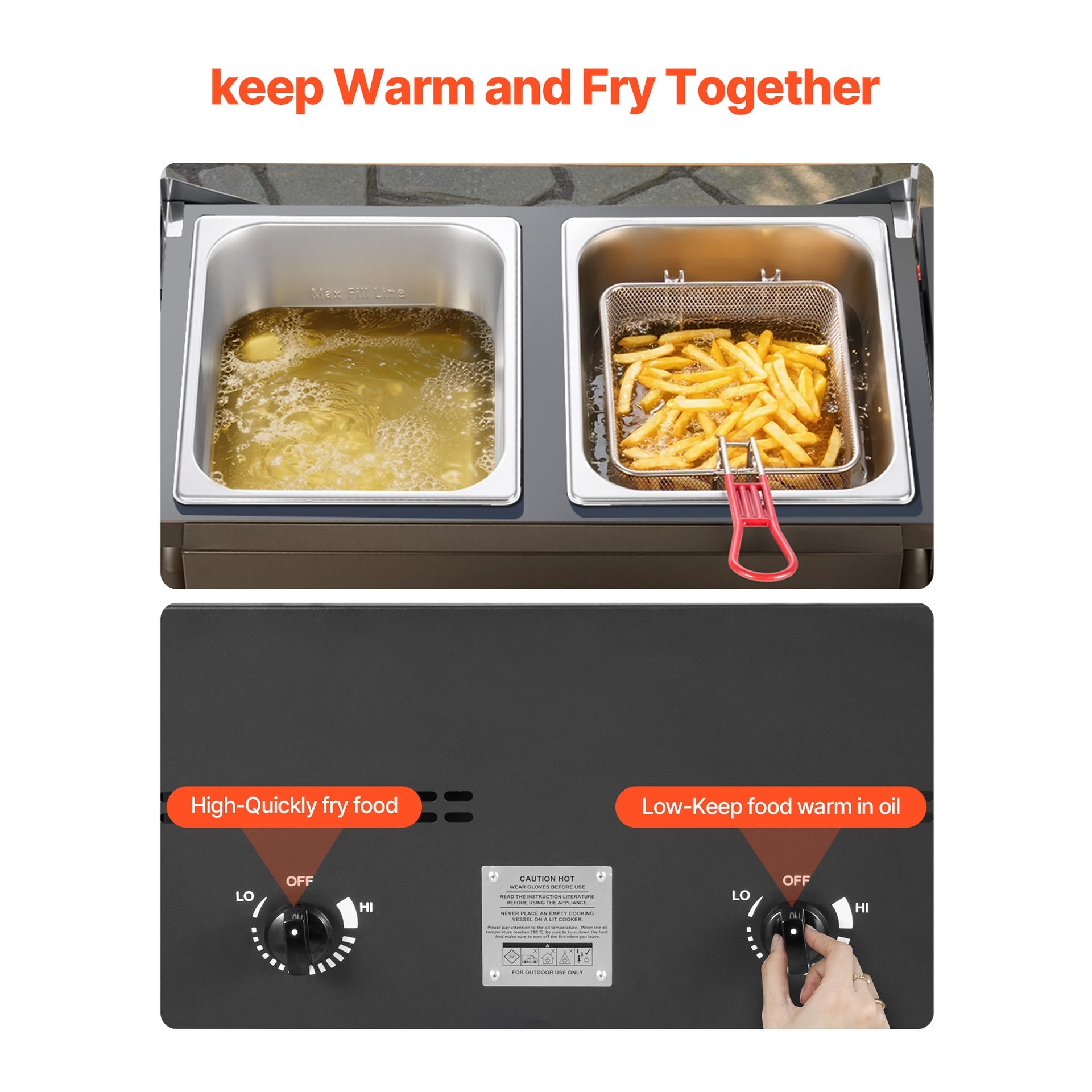 Outdoor Propane Deep Fryer, Dual-Tank 8QTx2 Commercial Fryer, Stainless Steel Cooker with Foldable Platform, Dual Basket, and Heat Adjustment, Floor Standing Fryers for Restaurant Home Snack Bar