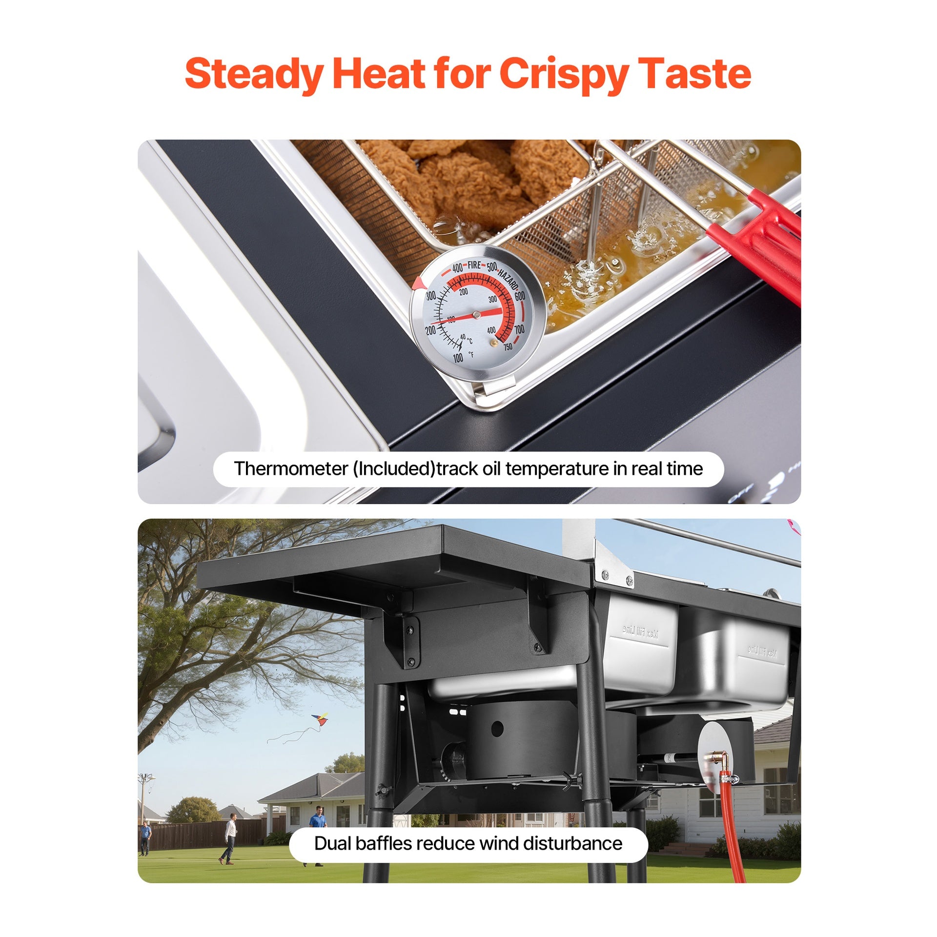 Outdoor Propane Deep Fryer, Dual-Tank 8QTx2 Commercial Fryer, Stainless Steel Cooker with Foldable Platform, Dual Basket, and Heat Adjustment, Floor Standing Fryers for Restaurant Home Snack Bar