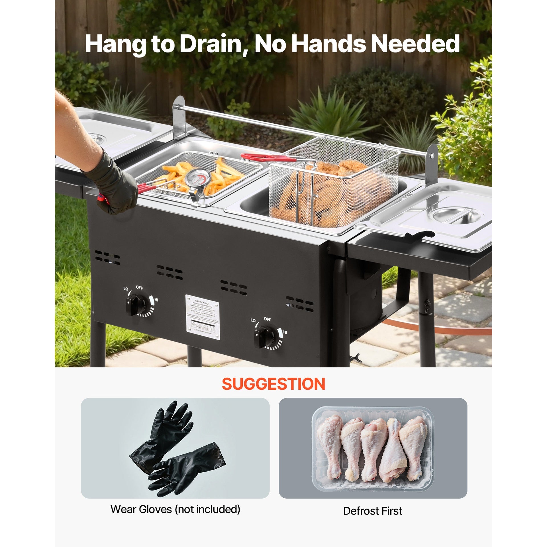 Outdoor Propane Deep Fryer, Dual-Tank 8QTx2 Commercial Fryer, Stainless Steel Cooker with Foldable Platform, Dual Basket, and Heat Adjustment, Floor Standing Fryers for Restaurant Home Snack Bar