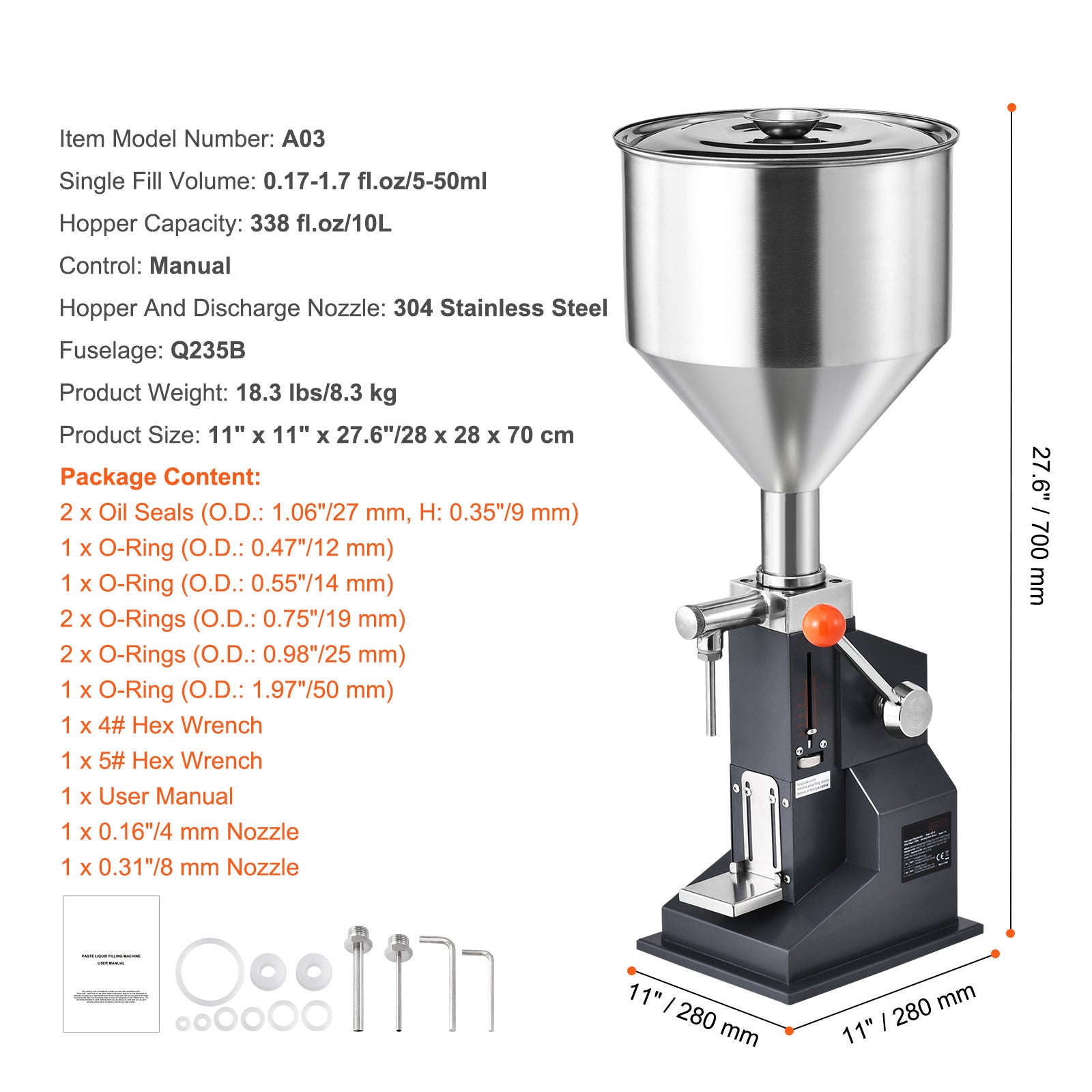 Manual Paste Liquid Filling Machine, 5-50ml Bottle Filler, Adjustable Bottle Filling Machine, Stainless Steel Liquid Filler with Hopper for Milk Water Juice Essential Oil Shampoo Cosmetic Honey