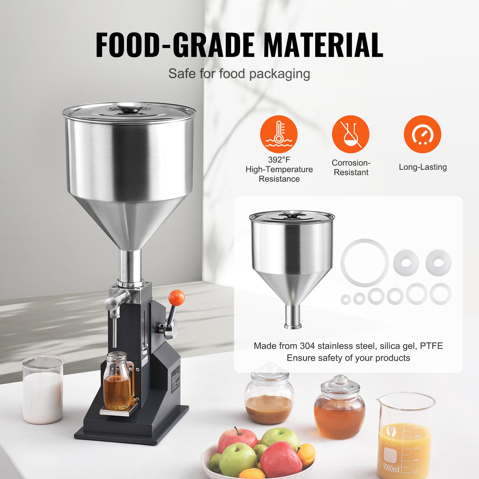 Manual Paste Liquid Filling Machine, 5-50ml Bottle Filler, Adjustable Bottle Filling Machine, Stainless Steel Liquid Filler with Hopper for Milk Water Juice Essential Oil Shampoo Cosmetic Honey