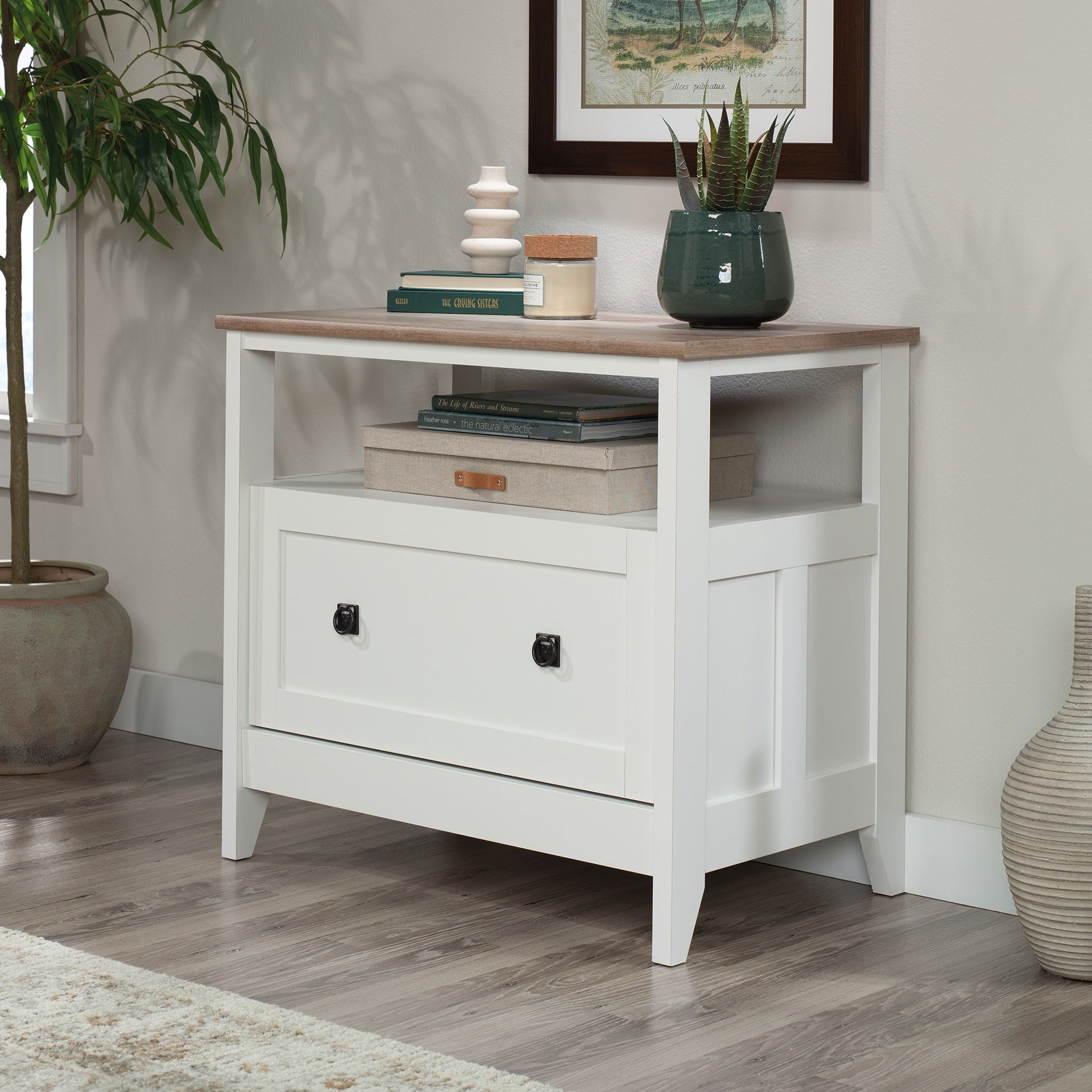 Lateral File with Large Drawer, White finish