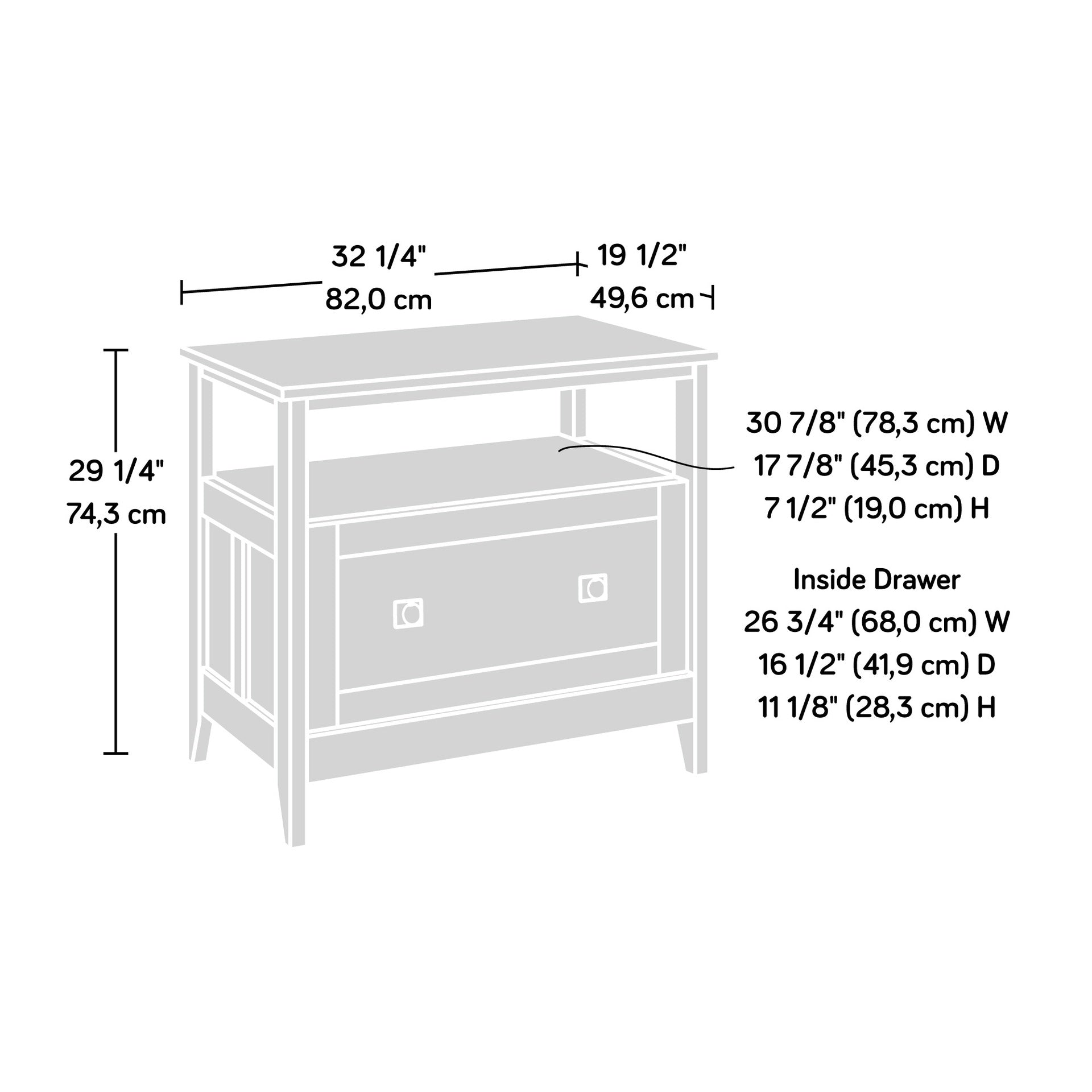 Lateral File with Large Drawer, White finish
