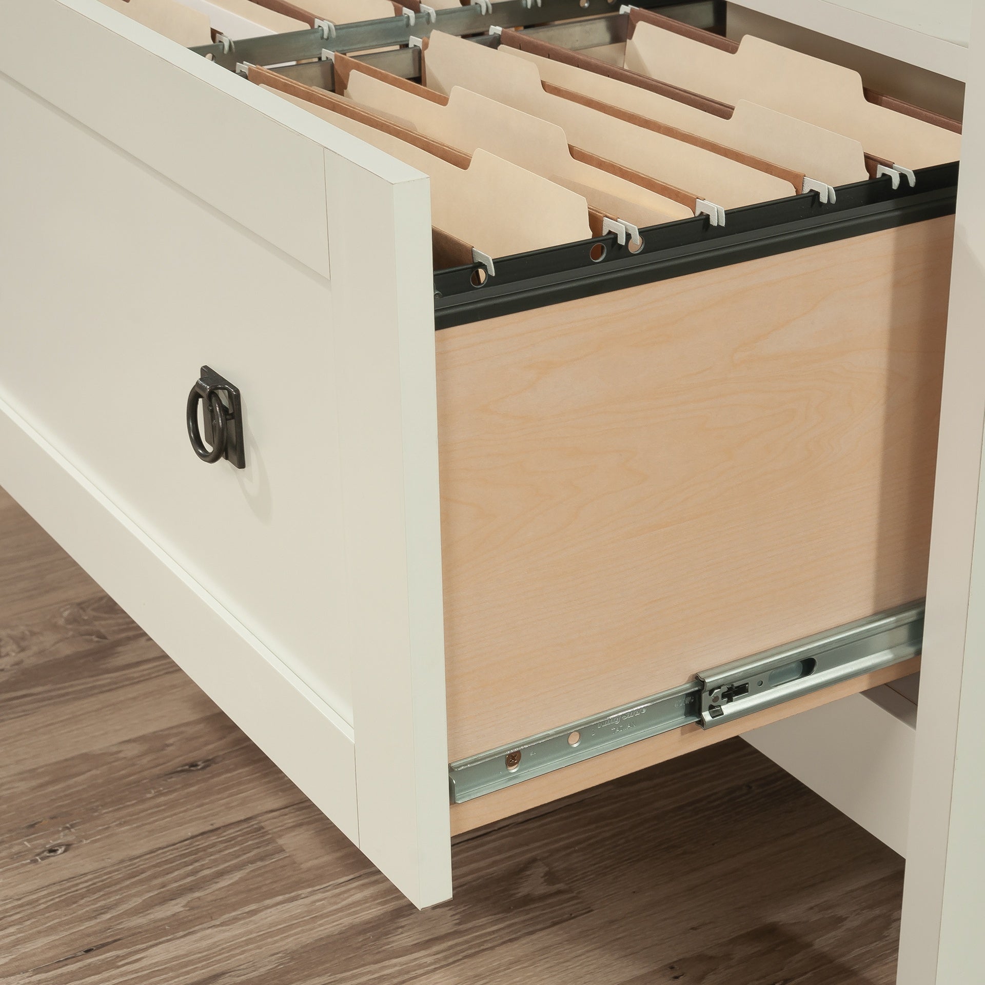 Lateral File with Large Drawer, White finish
