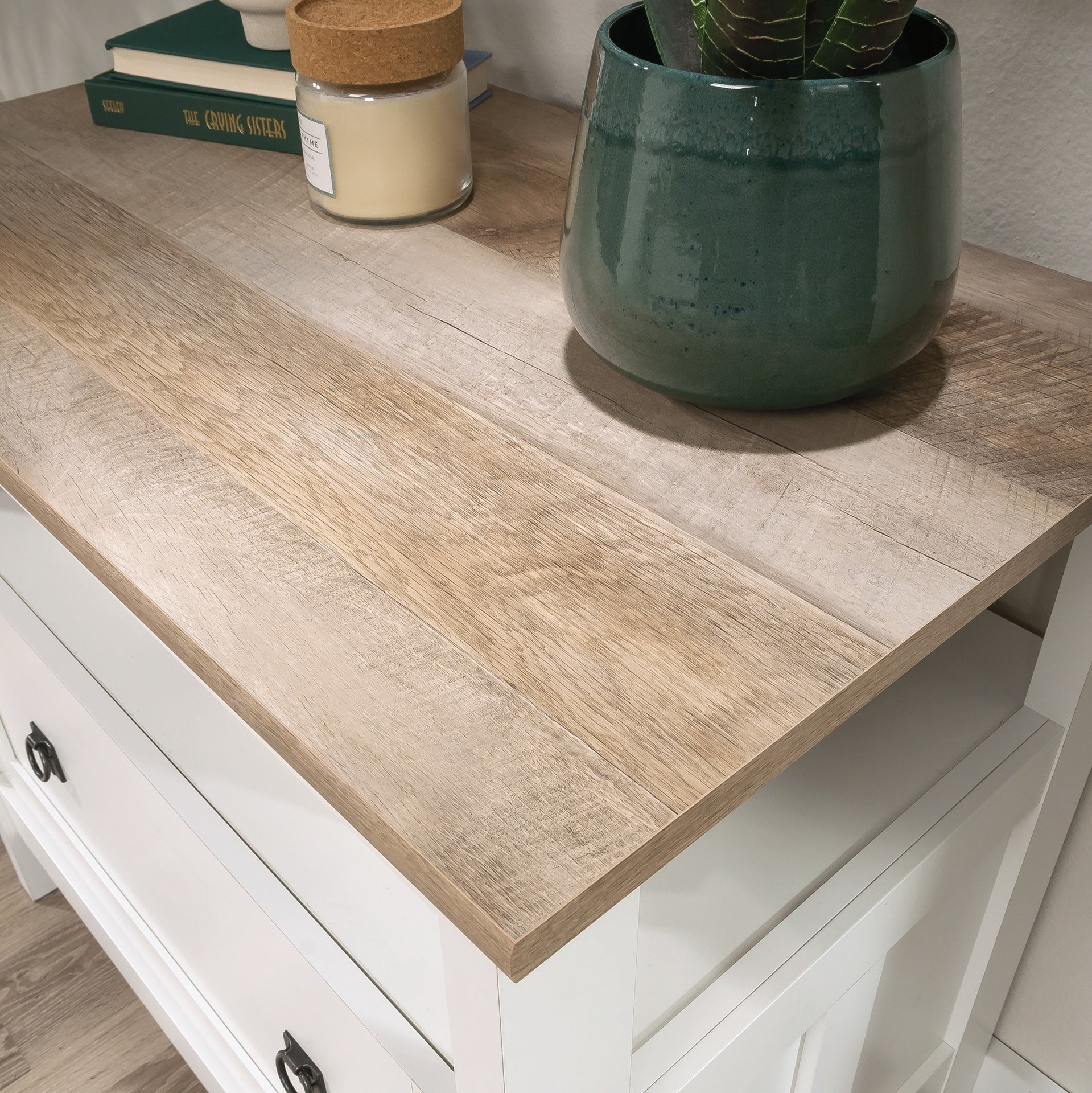 Lateral File with Large Drawer, White finish