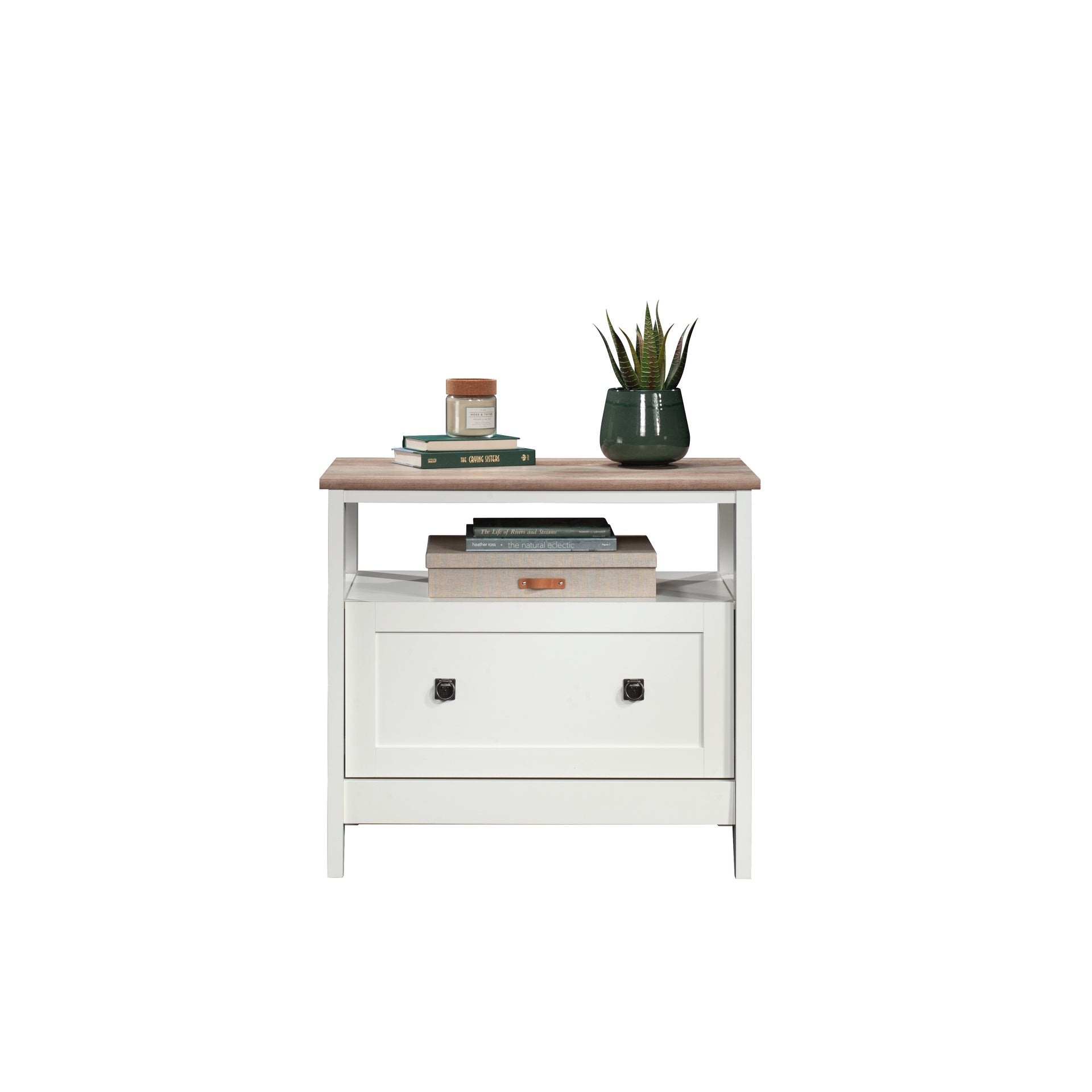 Lateral File with Large Drawer, White finish