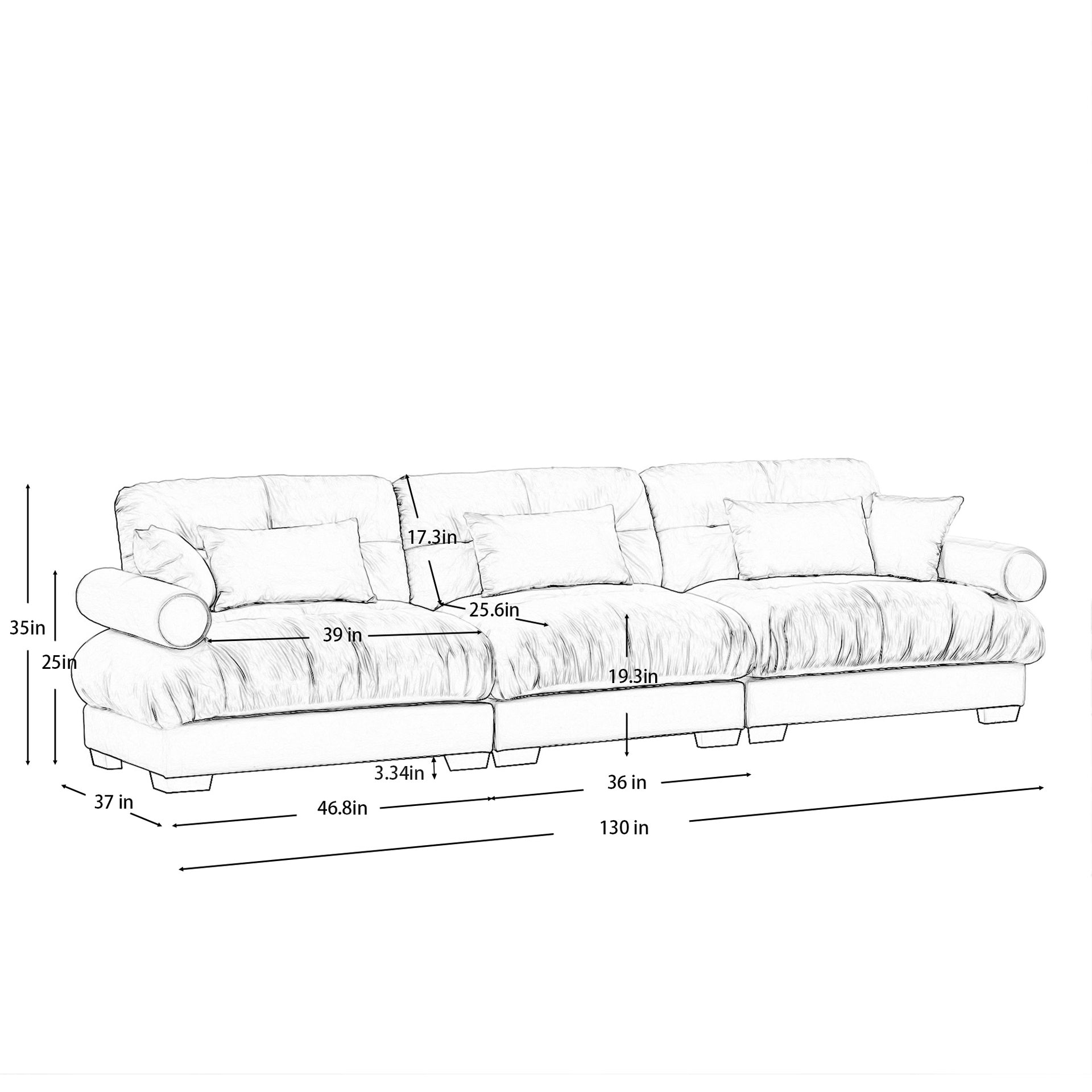 Extra Large  3 Seat Modern Velvet Sofa, Oversize Sofa, Clould Like Comfortable Seat and Back Support, With Waist Pillows and Throw Pillows, Olive green