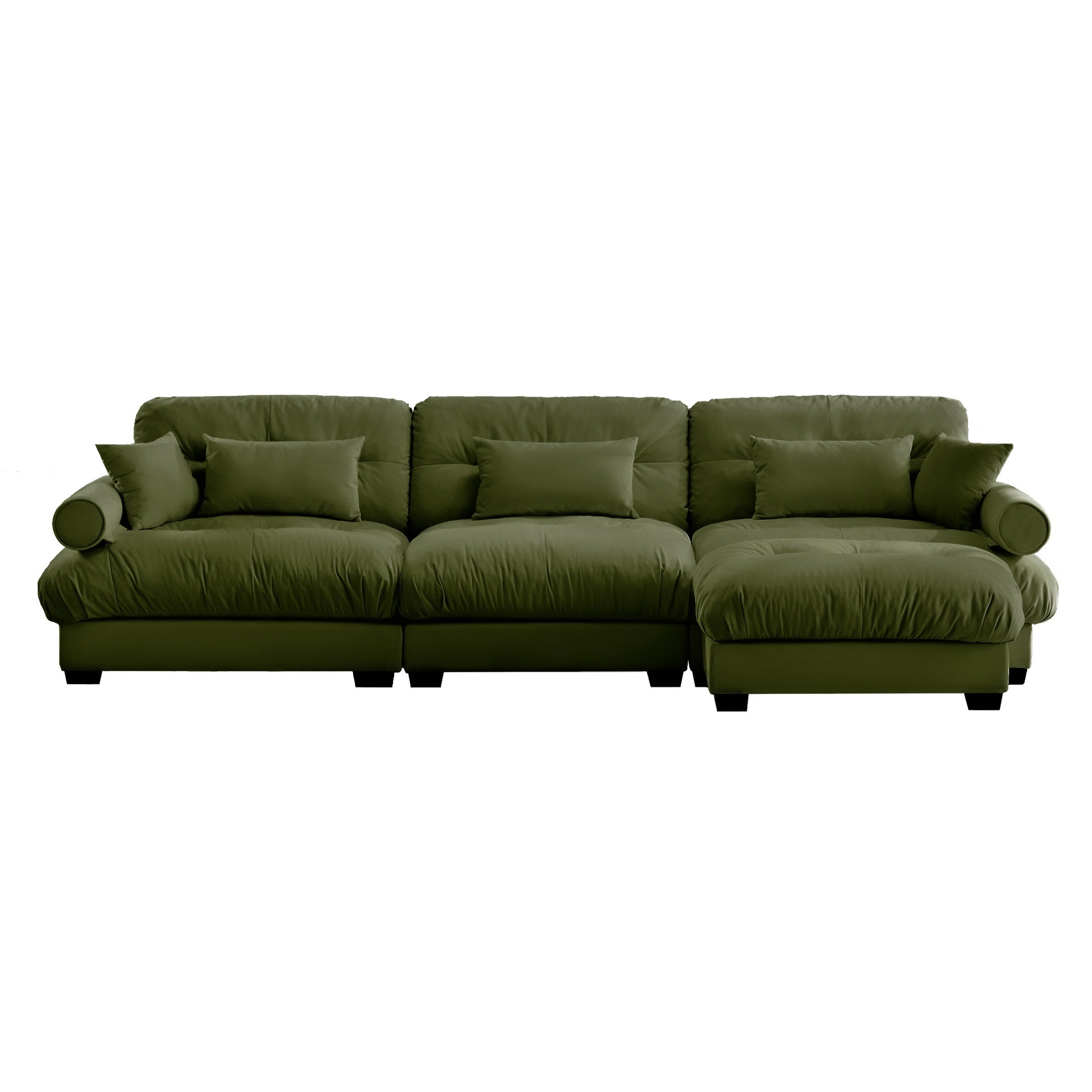 Super Comfort Oversized Modular Velvet Sectional Sofa Couch with Movable Ottoman,Corner Sectional with Bolstered Armrests, Deep Seat Cloud Couch, Convertible L Shaped Couch for Living Room Olive green