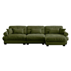 Super Comfort Oversized Modular Velvet Sectional Sofa Couch with Movable Ottoman,Corner Sectional with Bolstered Armrests, Deep Seat Cloud Couch, Convertible L Shaped Couch for Living Room Olive green