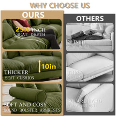 Super Comfort Oversized Modular Velvet Sectional Sofa Couch with Movable Ottoman,Corner Sectional with Bolstered Armrests, Deep Seat Cloud Couch, Convertible L Shaped Couch for Living Room Olive green