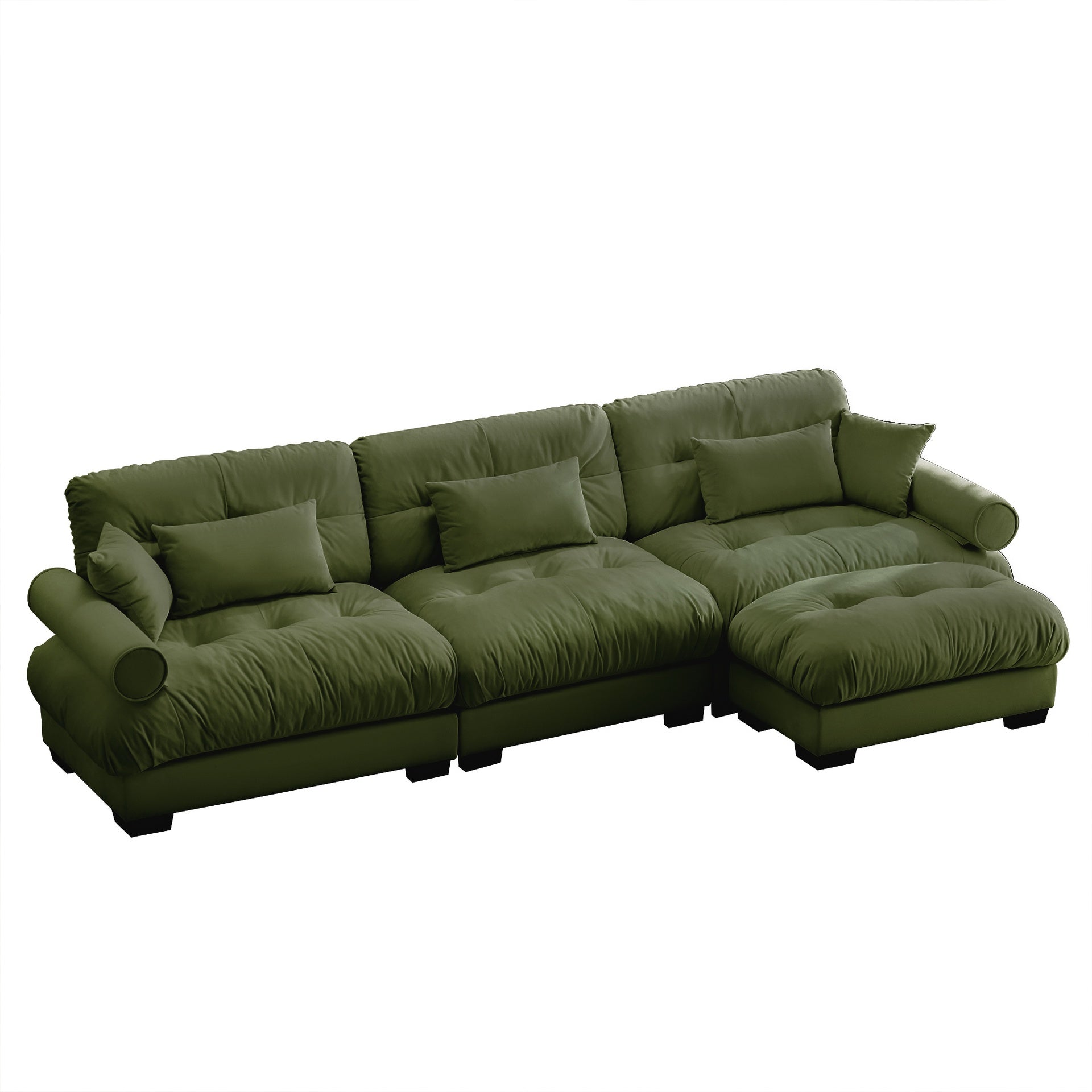Super Comfort Oversized Modular Velvet Sectional Sofa Couch with Movable Ottoman,Corner Sectional with Bolstered Armrests, Deep Seat Cloud Couch, Convertible L Shaped Couch for Living Room Olive green
