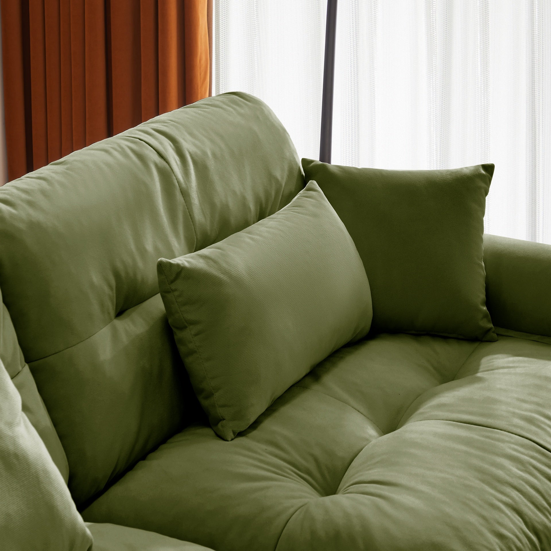 Super Comfort Oversized Modular Velvet Sectional Sofa Couch with Movable Ottoman,Corner Sectional with Bolstered Armrests, Deep Seat Cloud Couch, Convertible L Shaped Couch for Living Room Olive green