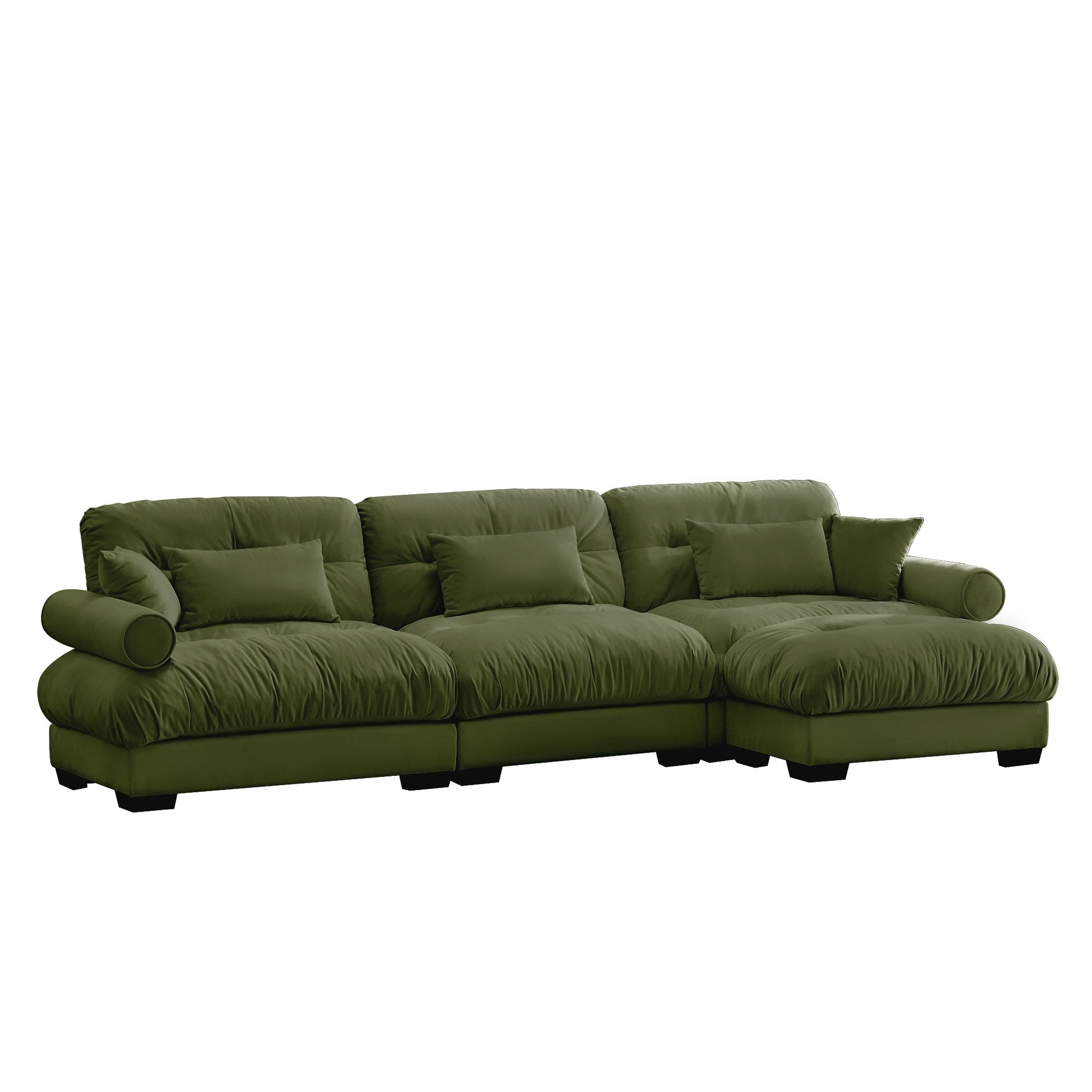Super Comfort Oversized Modular Velvet Sectional Sofa Couch with Movable Ottoman,Corner Sectional with Bolstered Armrests, Deep Seat Cloud Couch, Convertible L Shaped Couch for Living Room Olive green