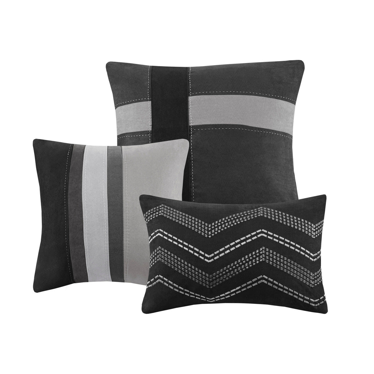 7 Piece Faux Suede Comforter Set Black Queen