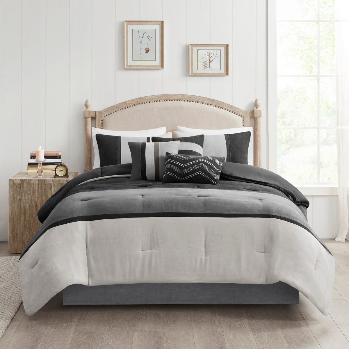 7 Piece Faux Suede Comforter Set Black Queen