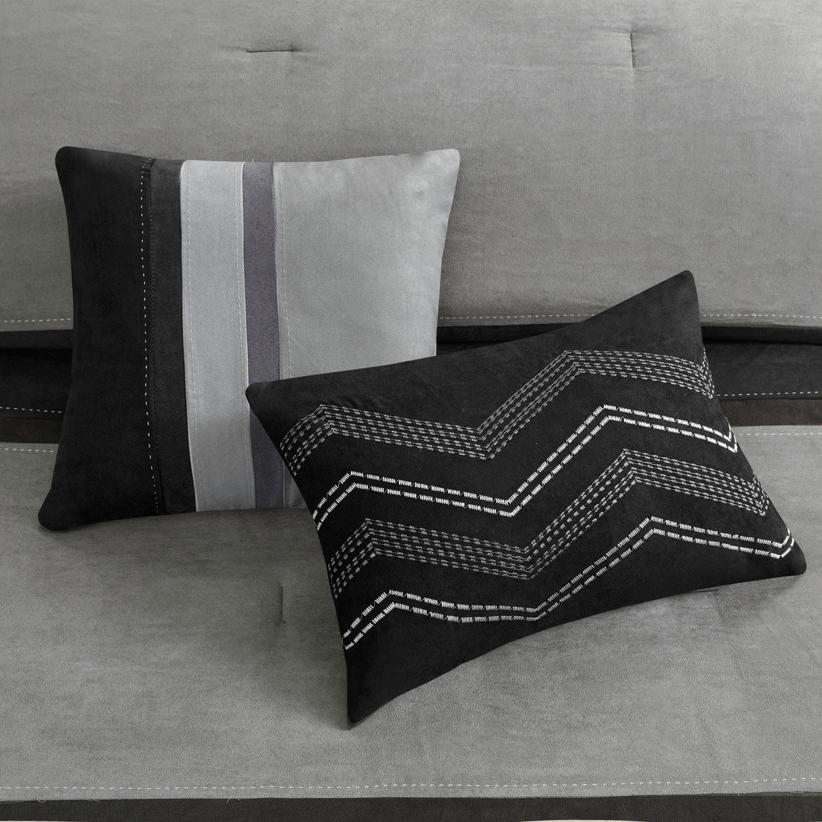 7 Piece Faux Suede Comforter Set Black Queen