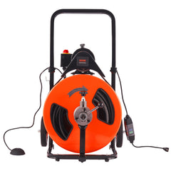 Drain Cleaning Machine 100FT x 3/4 Inch, Sewer Snake Machine Auto Feed, Drain Auger Cleaner with 4 Cutter & Air-Activated Foot Switch for 1" to 4" Pipes