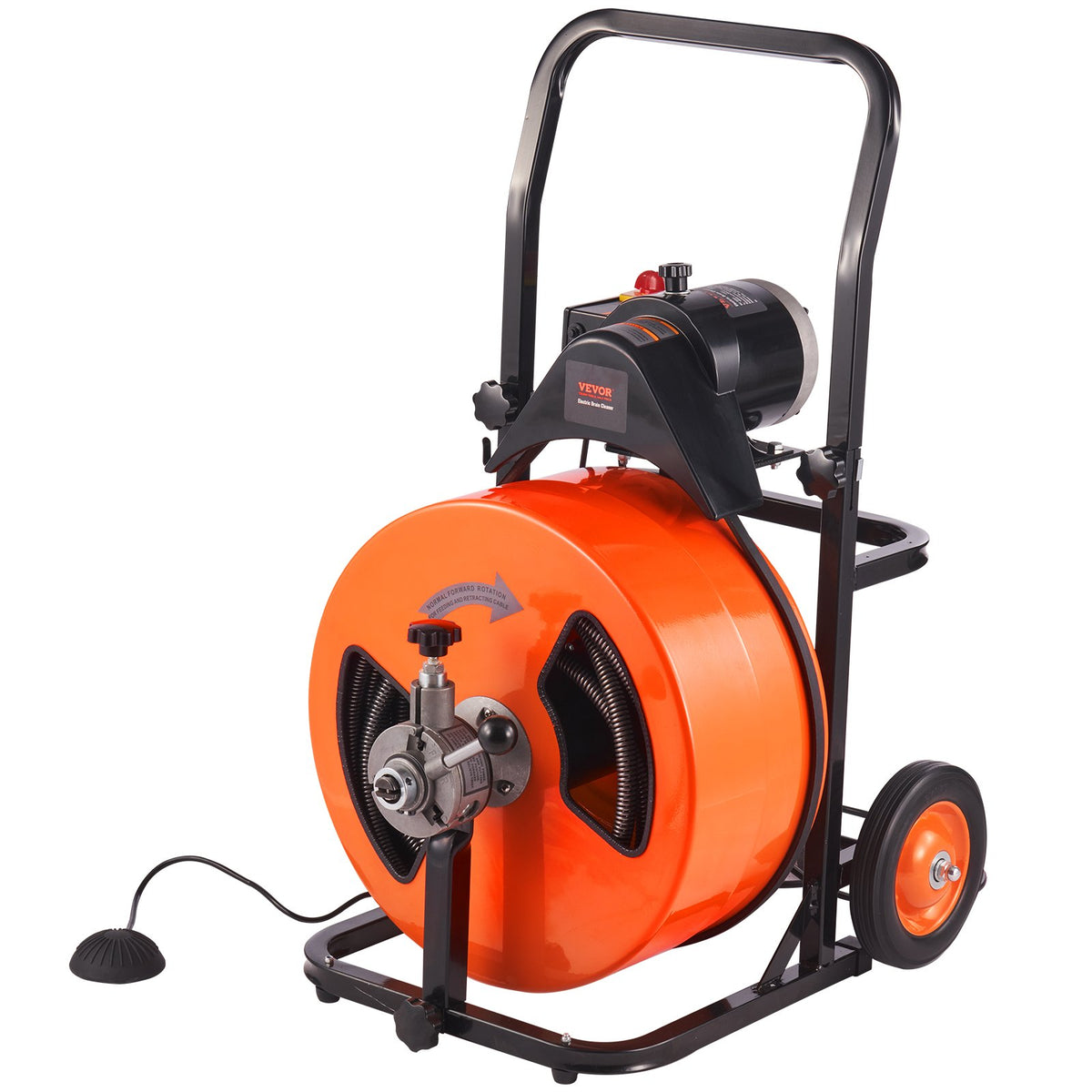 Drain Cleaning Machine 100FT x 3/4 Inch, Sewer Snake Machine Auto Feed, Drain Auger Cleaner with 4 Cutter & Air-Activated Foot Switch for 1" to 4" Pipes