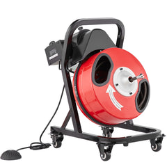Drain Cleaner Machine 50FT x 1/2 Inch Manual Feed Snake Auger with Wheels