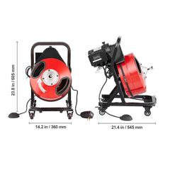 Drain Cleaner Machine 50FT x 1/2 Inch Manual Feed Snake Auger with Wheels