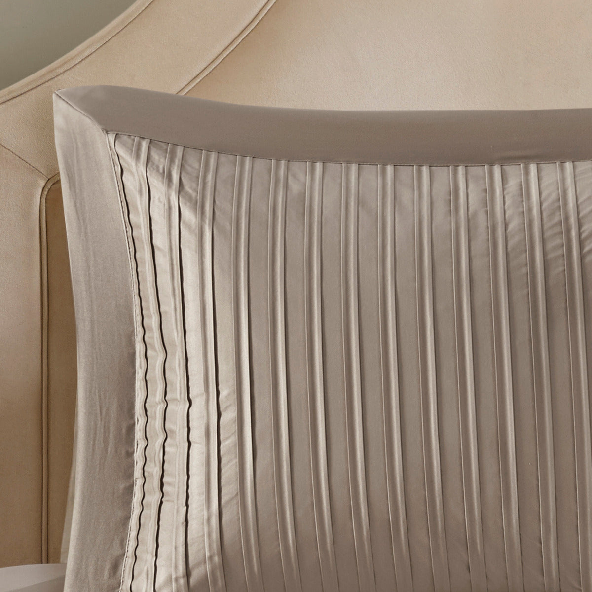 7 Piece Polyester Charmeuse Comforter Set Taupe Queen