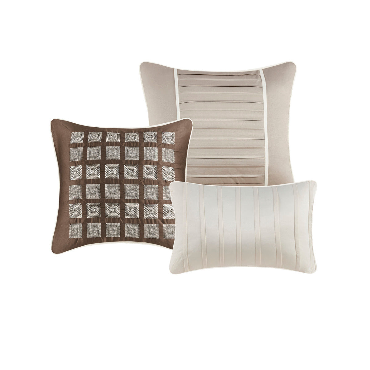 7 Piece Polyester Charmeuse Comforter Set Taupe Queen