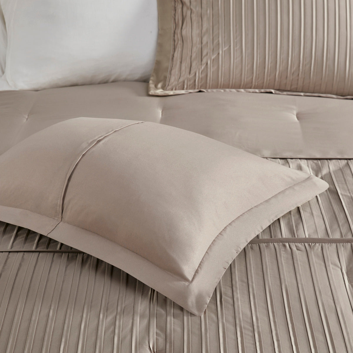 7 Piece Polyester Charmeuse Comforter Set Taupe Queen