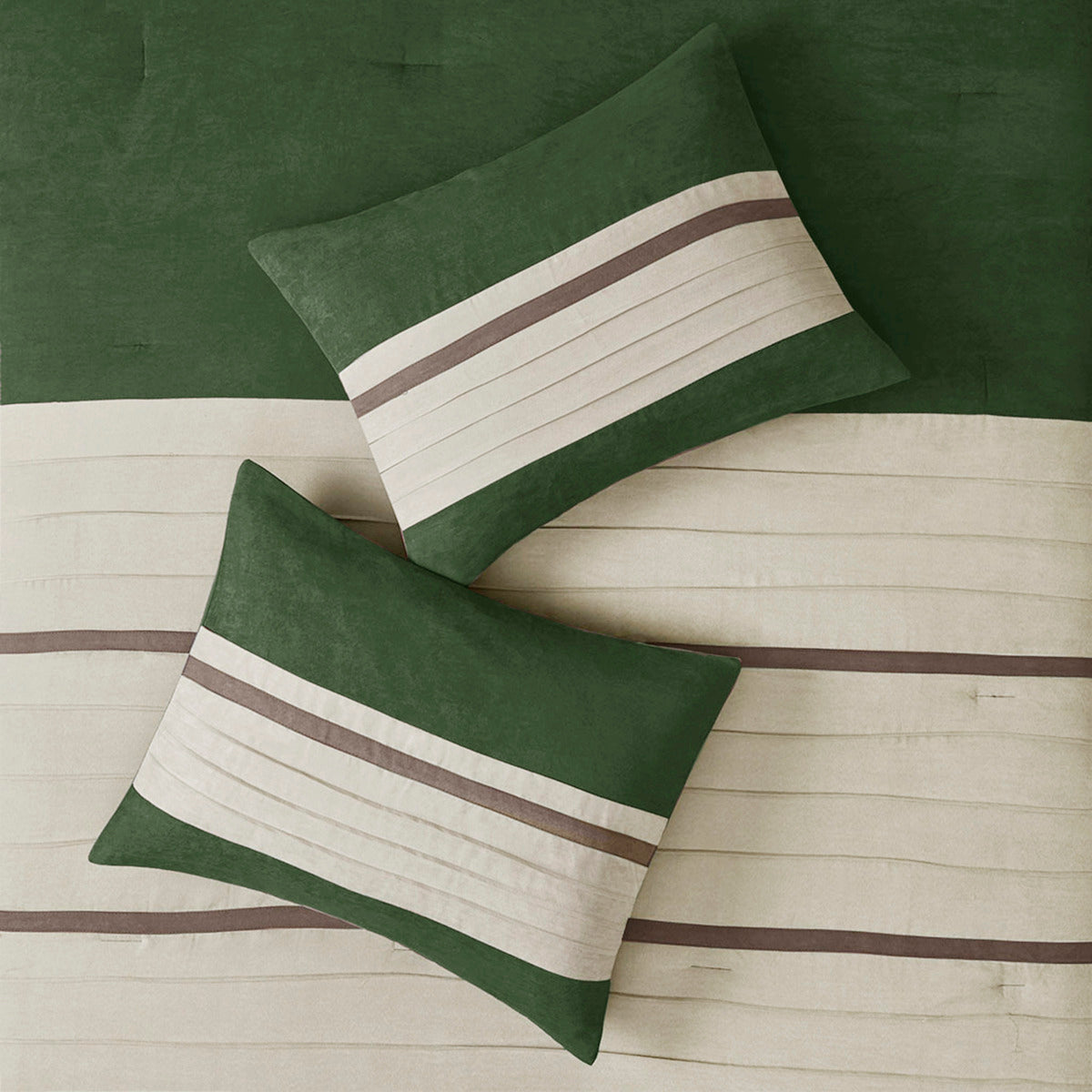 7 PC Pieced Faux Suede Comforter Set Green Queen