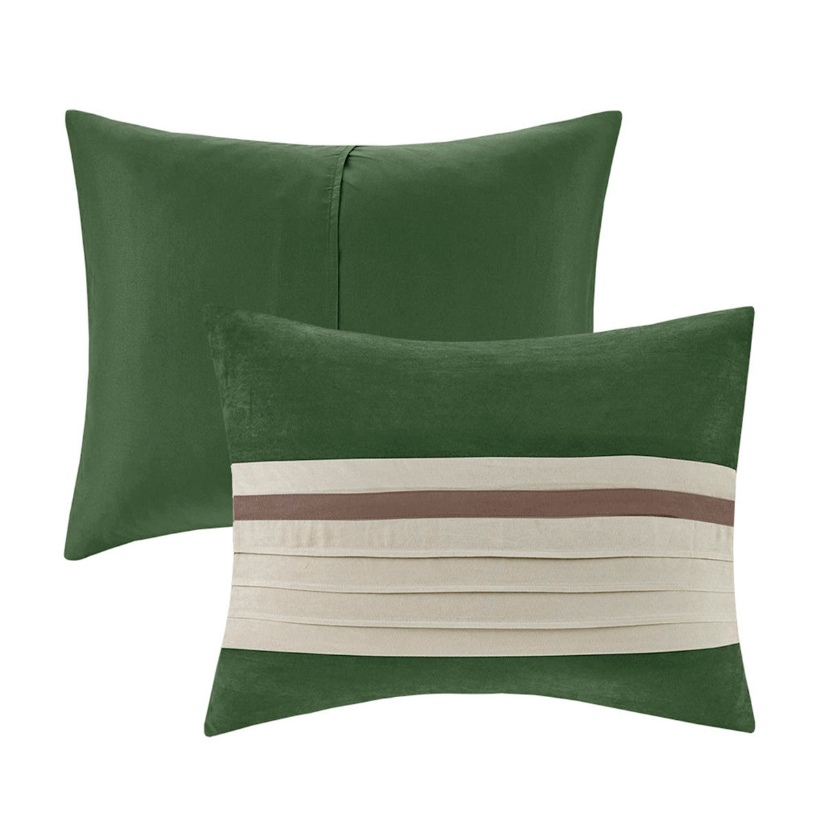 7 PC Pieced Faux Suede Comforter Set Green Queen
