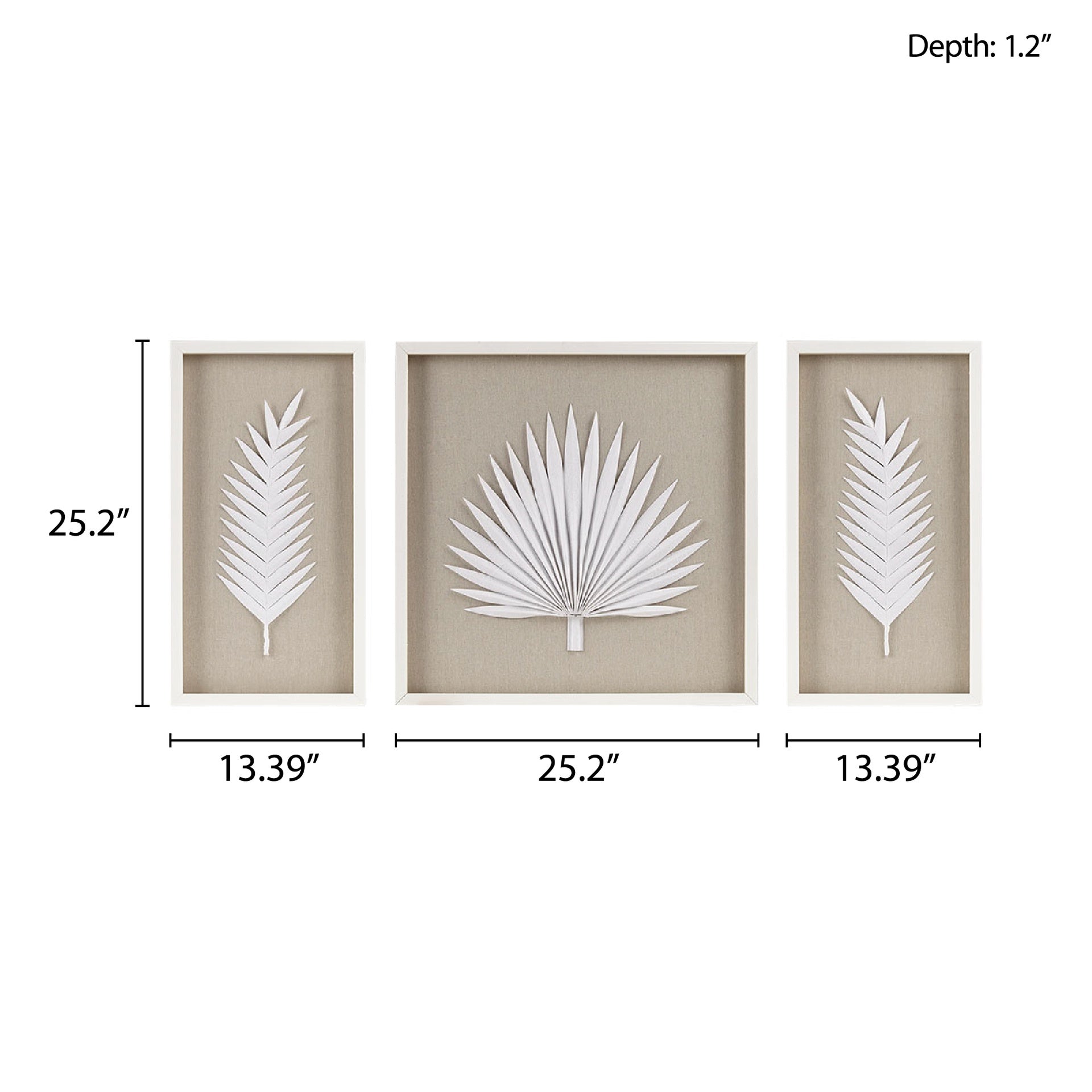 Framed Rice Paper Palm Leaves 3-piece Shadowbox Wall Decor Set