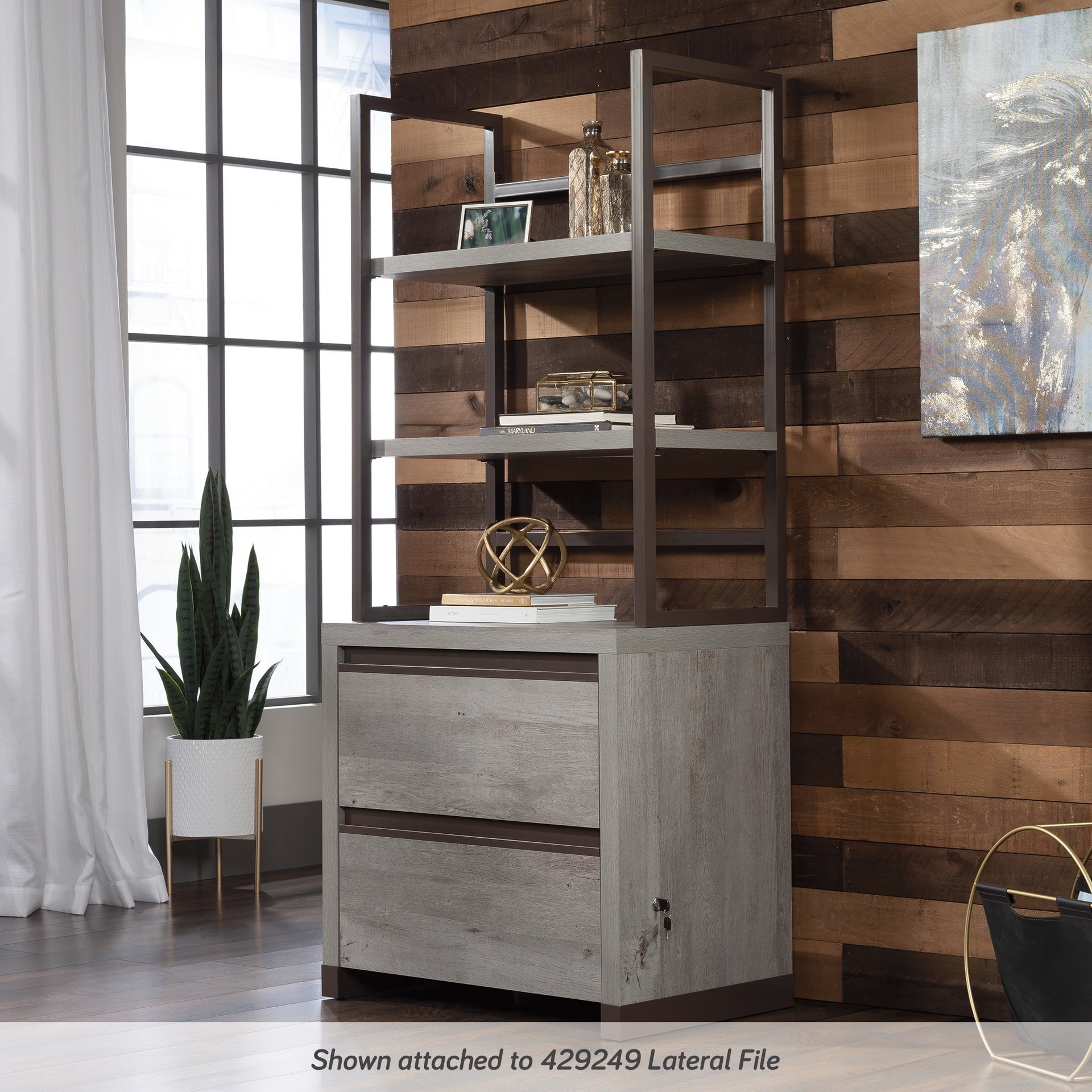 Library Hutch with Modern Design, Brown finish