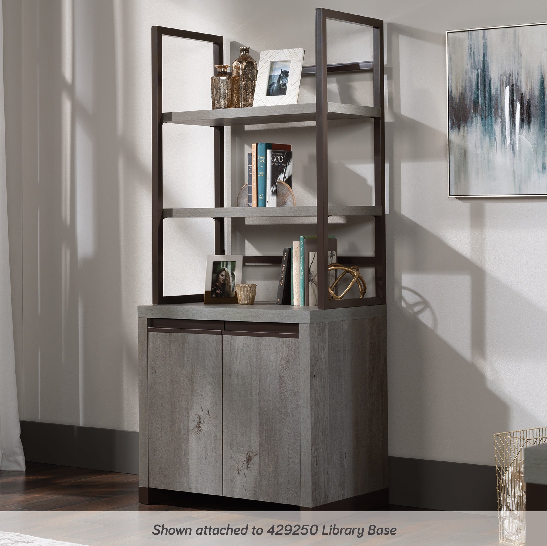 Library Hutch with Modern Design, Brown finish