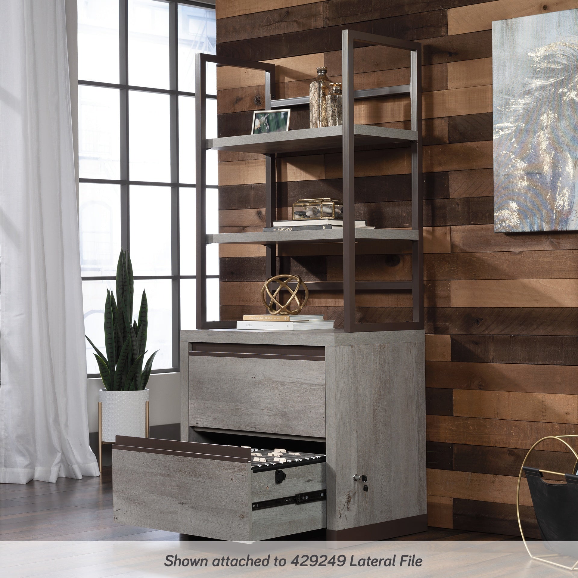 Library Hutch with Modern Design, Brown finish