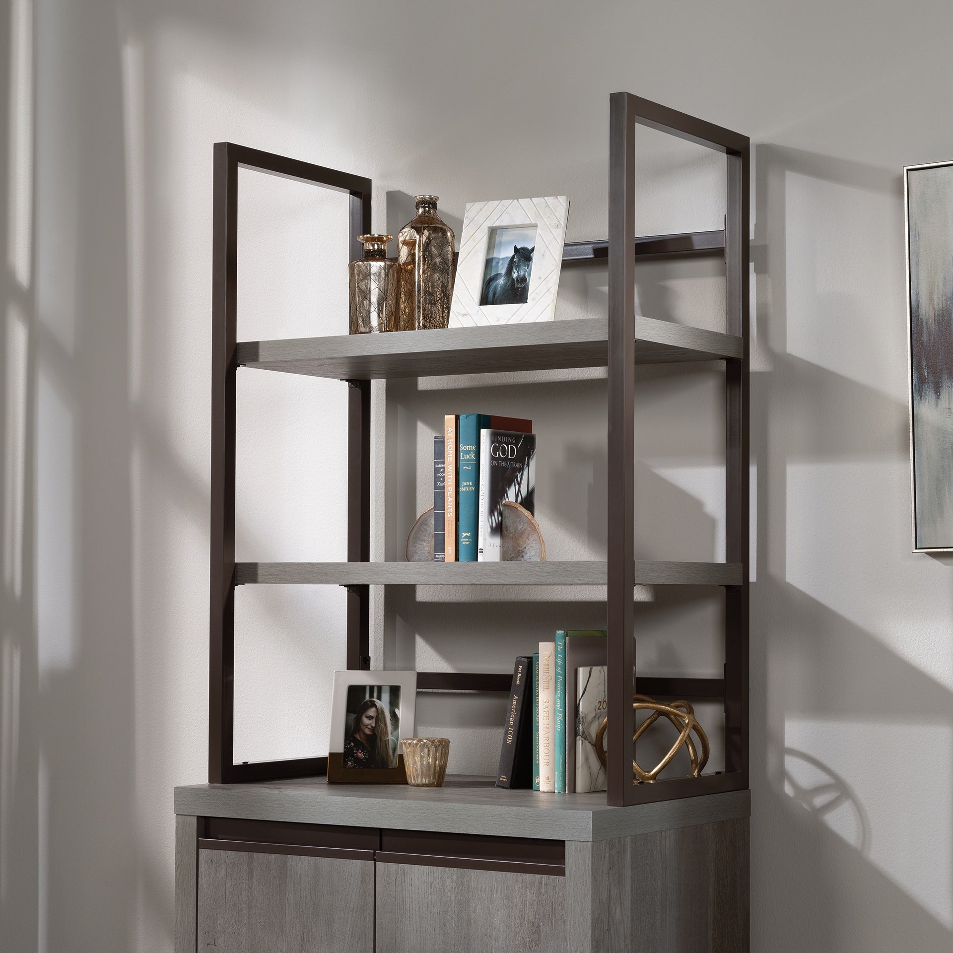 Library Hutch with Modern Design, Brown finish