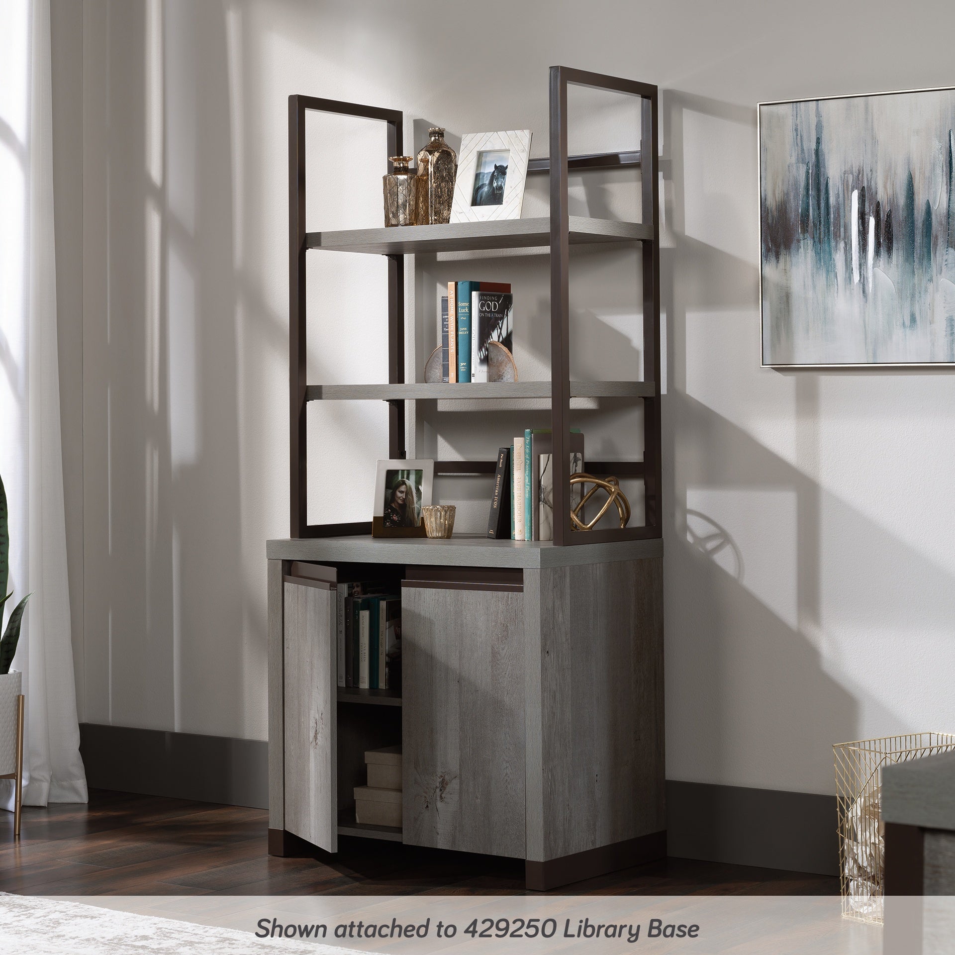 Library Hutch with Modern Design, Brown finish