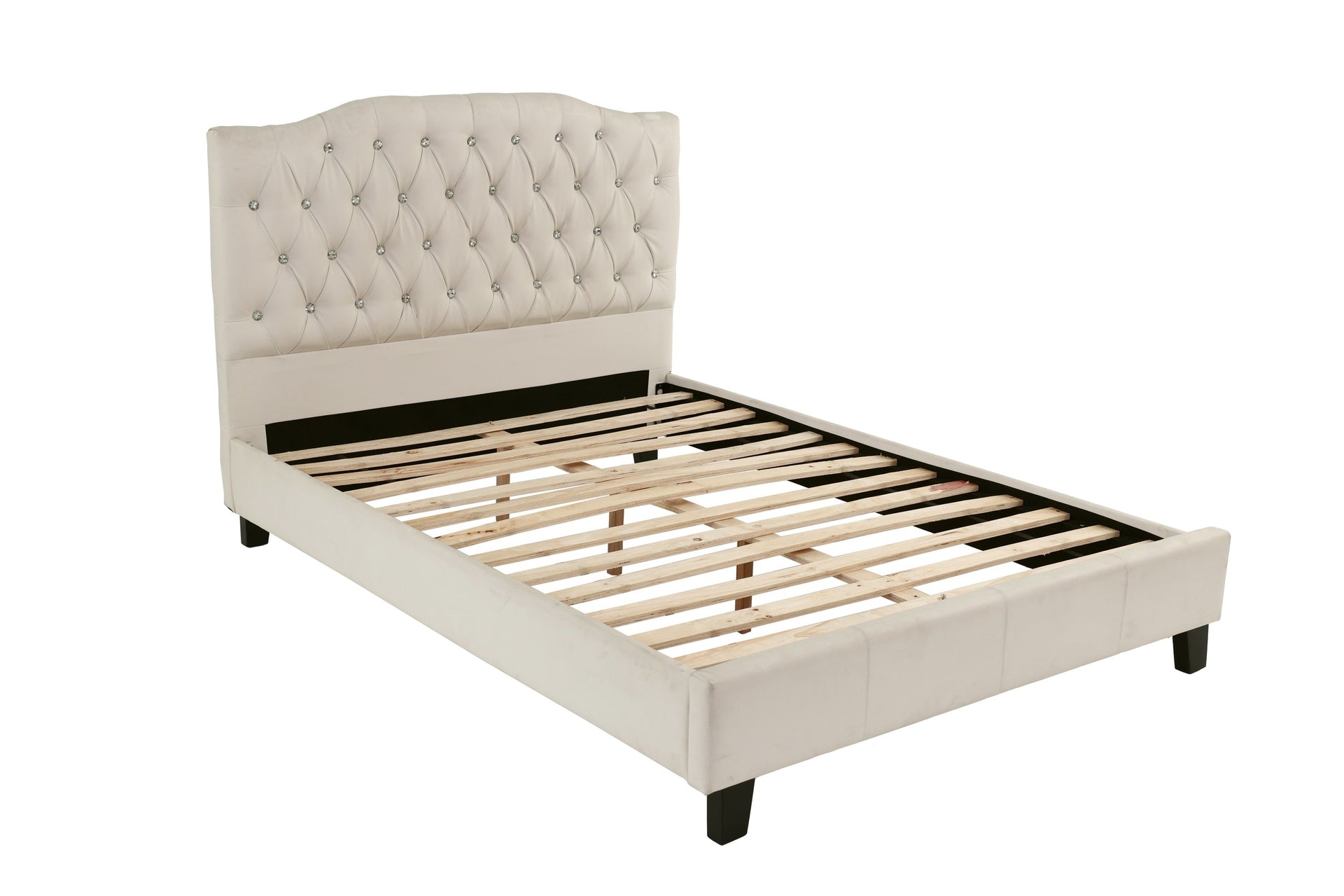 Gorgeous Off-White / Beige Faux Leather Queen Size Bed 1pc Bedframe Modern Tufted Upholstered Headboard Bedroom Furniture