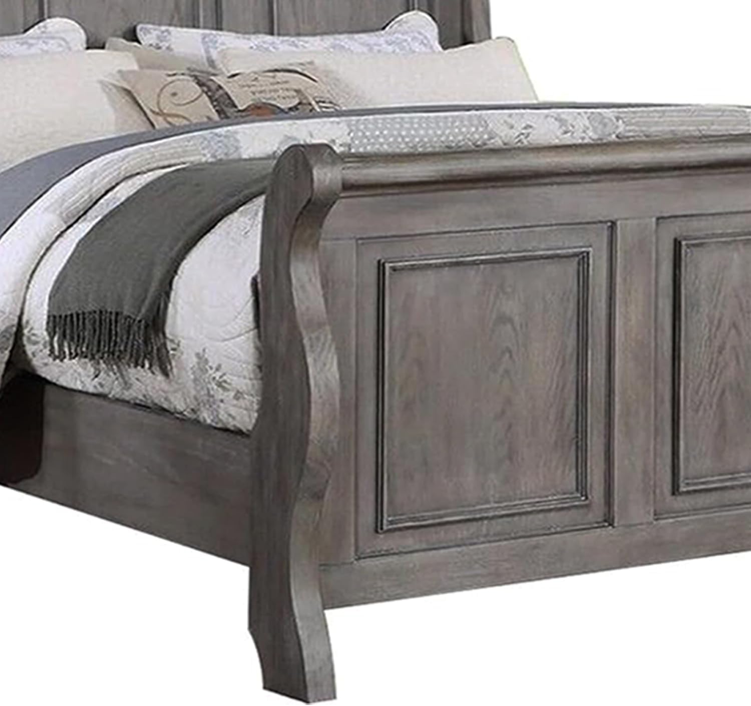Grey Sleigh Design Headboard FB 1pc California King Size Panel Bed Beautiful Wooden Bedroom Furniture Antique Gray Oak Finish