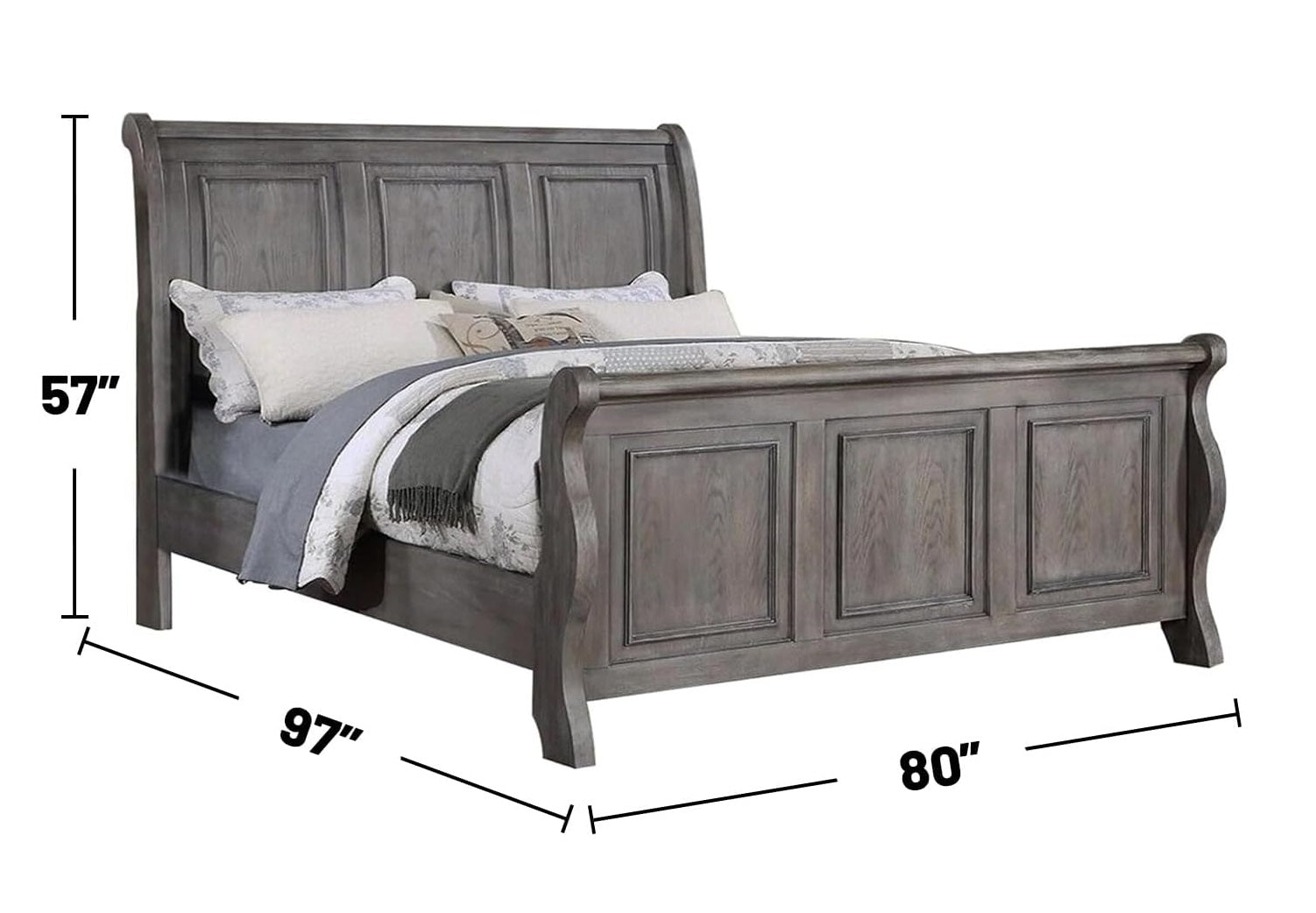 Grey Sleigh Design Headboard FB 1pc California King Size Panel Bed Beautiful Wooden Bedroom Furniture Antique Gray Oak Finish