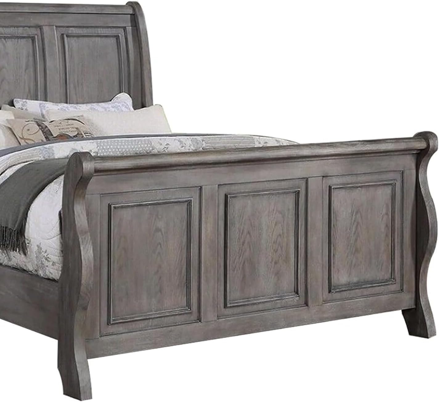 Grey Sleigh Design Headboard FB 1pc California King Size Panel Bed Beautiful Wooden Bedroom Furniture Antique Gray Oak Finish