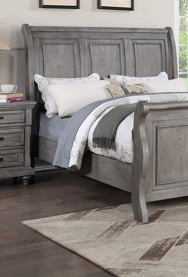 Grey Sleigh Design Headboard FB 1pc California King Size Panel Bed Beautiful Wooden Bedroom Furniture Antique Gray Oak Finish