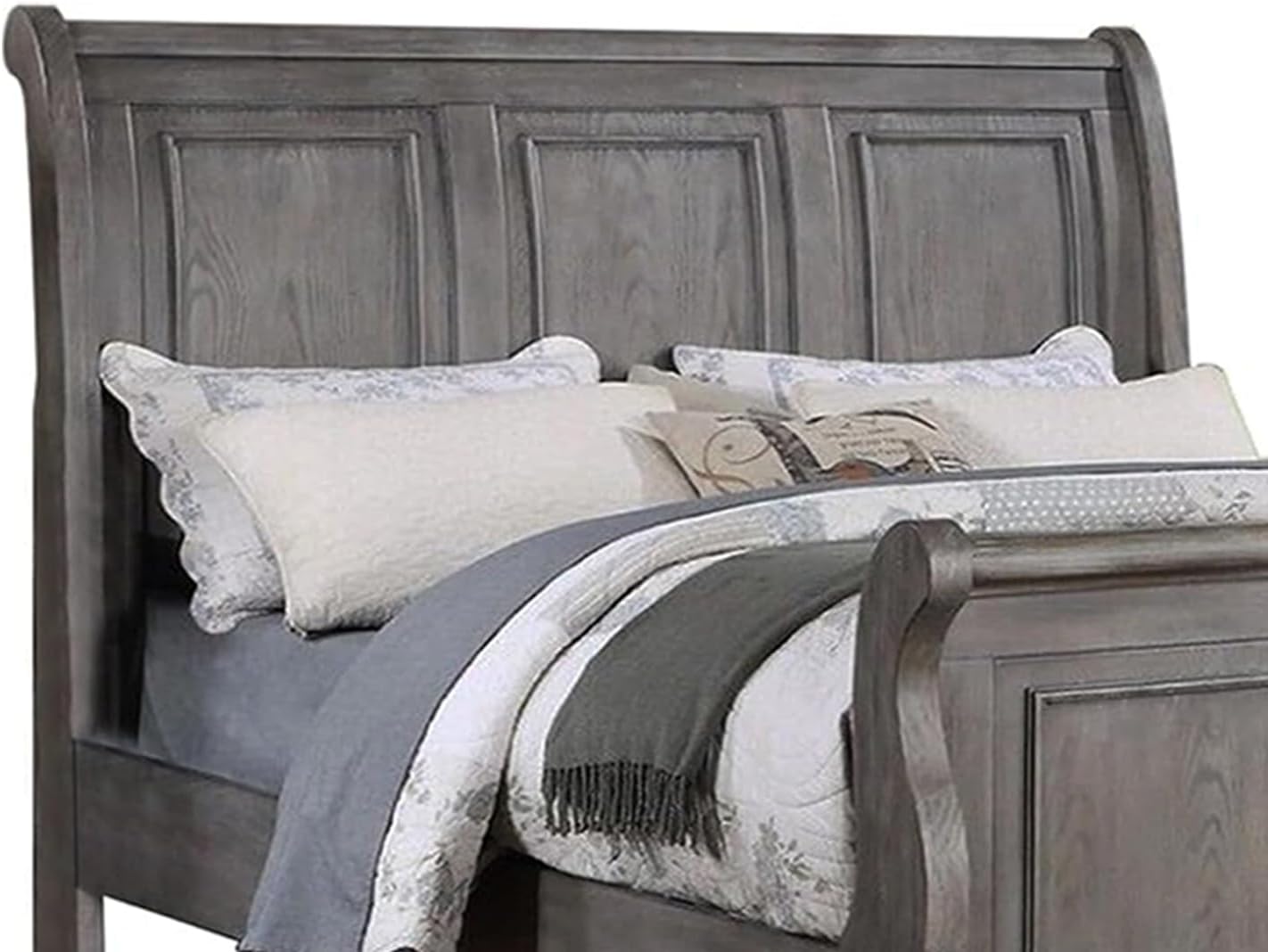 Grey Sleigh Design Headboard FB 1pc California King Size Panel Bed Beautiful Wooden Bedroom Furniture Antique Gray Oak Finish
