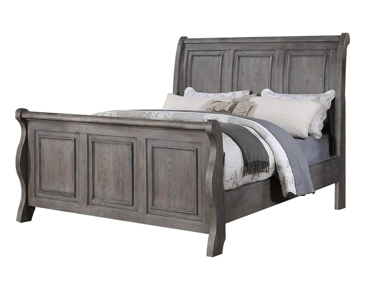 Grey Sleigh Design Headboard FB 1pc California King Size Panel Bed Beautiful Wooden Bedroom Furniture Antique Gray Oak Finish