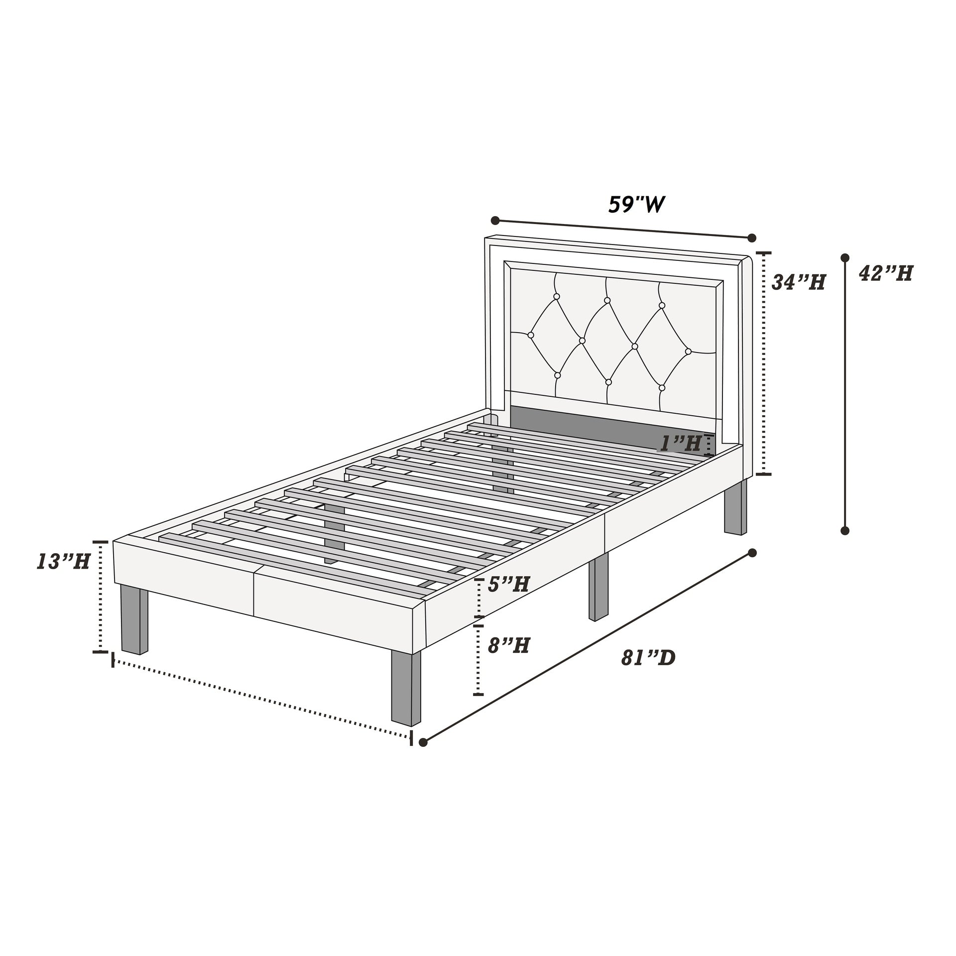 Modern Bedroom Furniture 1pc Full Size Bed Pink Faux Leather PU Wooden Legs Tufted HB Slats Support