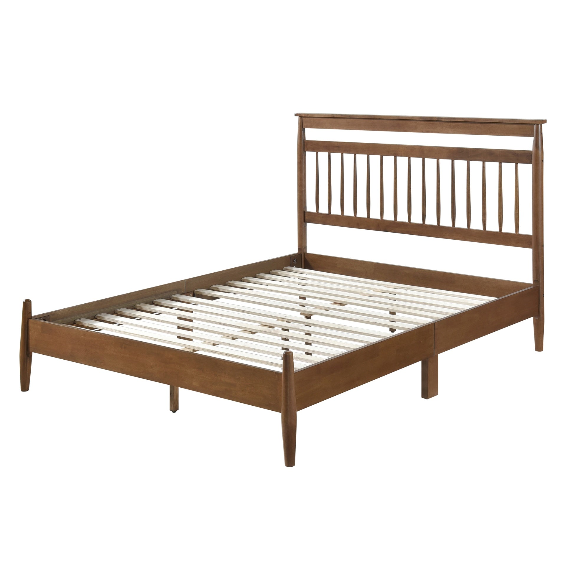 Transitional Design Queen Platform Bed Chestnut Finish Wood Frame Bedroom Furniture 1pc Bed in a Box