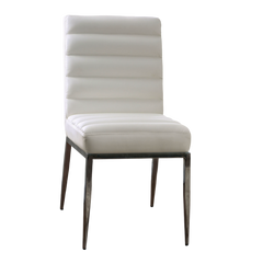 White Leatherette Metal frame 2pcs Side Chairs, Dining Room Furniture Plush Cushion Padded Seat Dining Chair Contemporary Style
