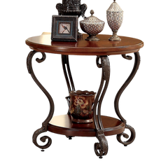 Traditional Style Brown Cherry 1pc END TABLE Open Bottom Shelf Ornate Design Living Room Furniture