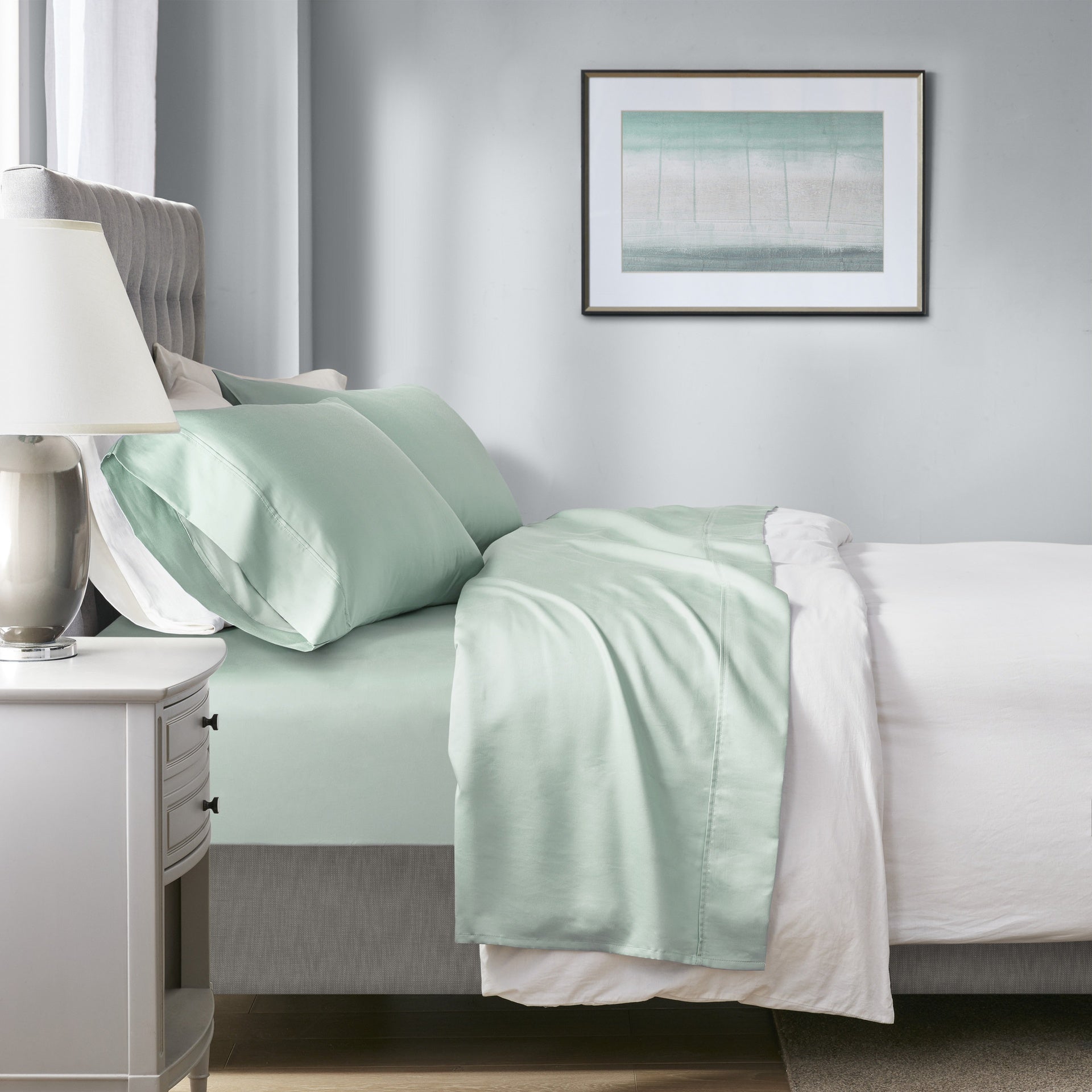 4-Piece Queen HeiQ Smart Temperature Cotton Blend Sheet Set, Seaform